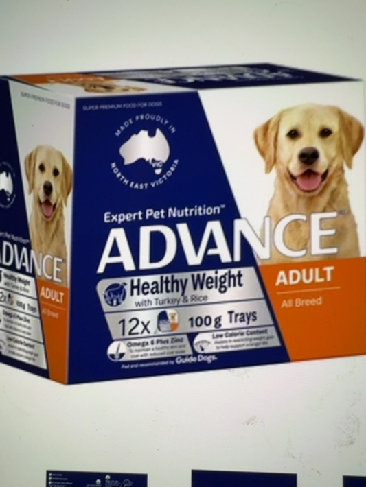 ADVANCE DOG HEALTHY WEIGHT TURKEY & RICE 12 X 100GM TRAYS 